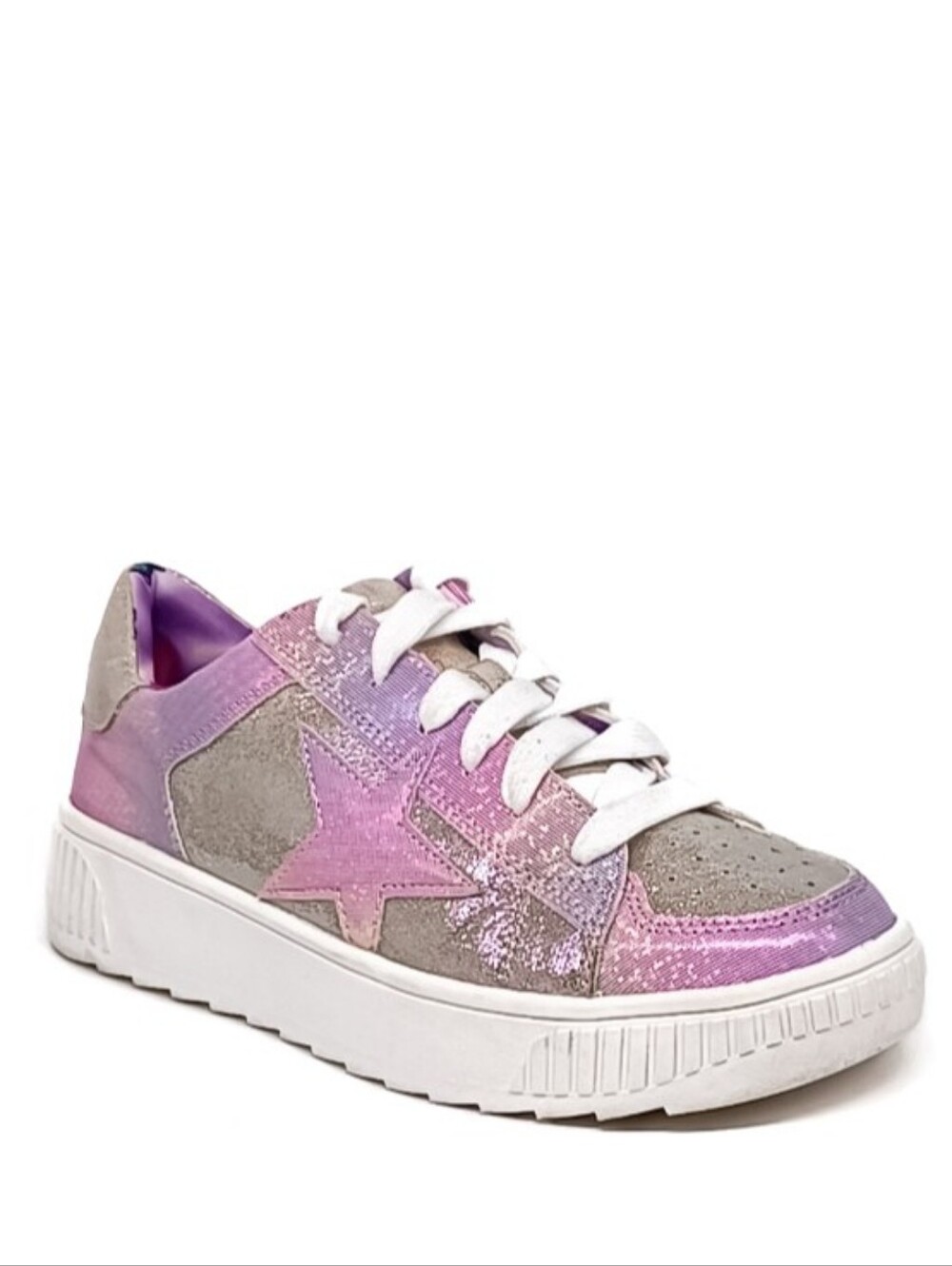 New Purple & Gold Glitter Shimmer Rezume Star Kids Sneakers Size 5 Big Girls